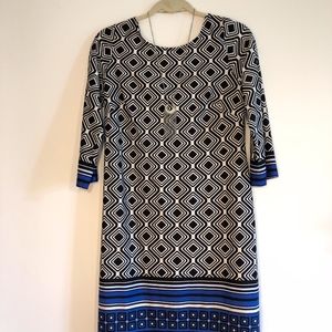 AB Studio Geometric Blue/Black Work Dress (EUC)